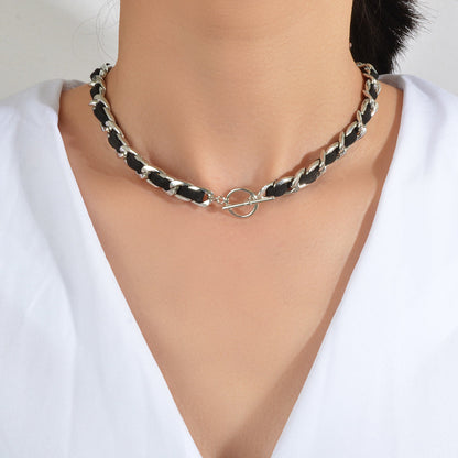 Punk Statement Jewellery Black Rope Braided Chain Short Choker Collar Necklace-0