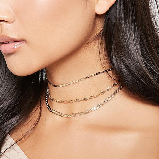 3 pcs Gold Silver Chain Boho Chic Minimalist Necklace Women Accessories Jewelry-0