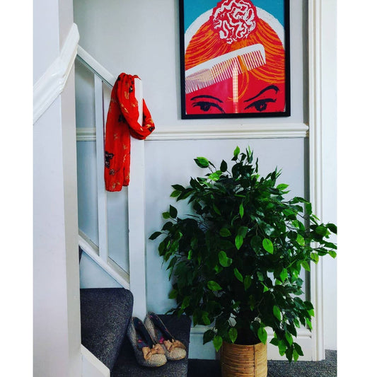 Artificial Ficus Tree Plant Green Bushy Ficus 90cm Gold Planter-1