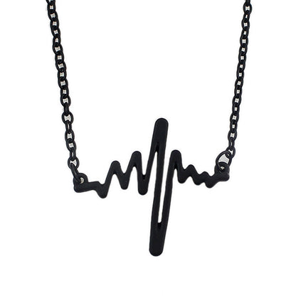 Cool Punk Goth Black Silver Chain Minimalist Heartbeat Abstract Art Necklace-4