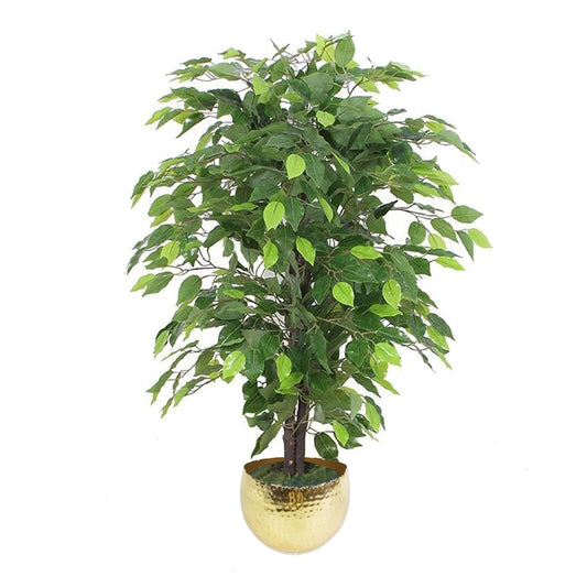 Artificial Ficus Tree Plant Green Bushy Ficus 90cm Gold Planter-0